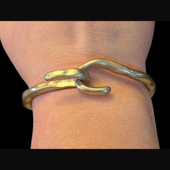 Artisan Textured Gold Tone Faith Spring Double Hook Clasp Size 6.5" Bracelet - Picture 1 of 10